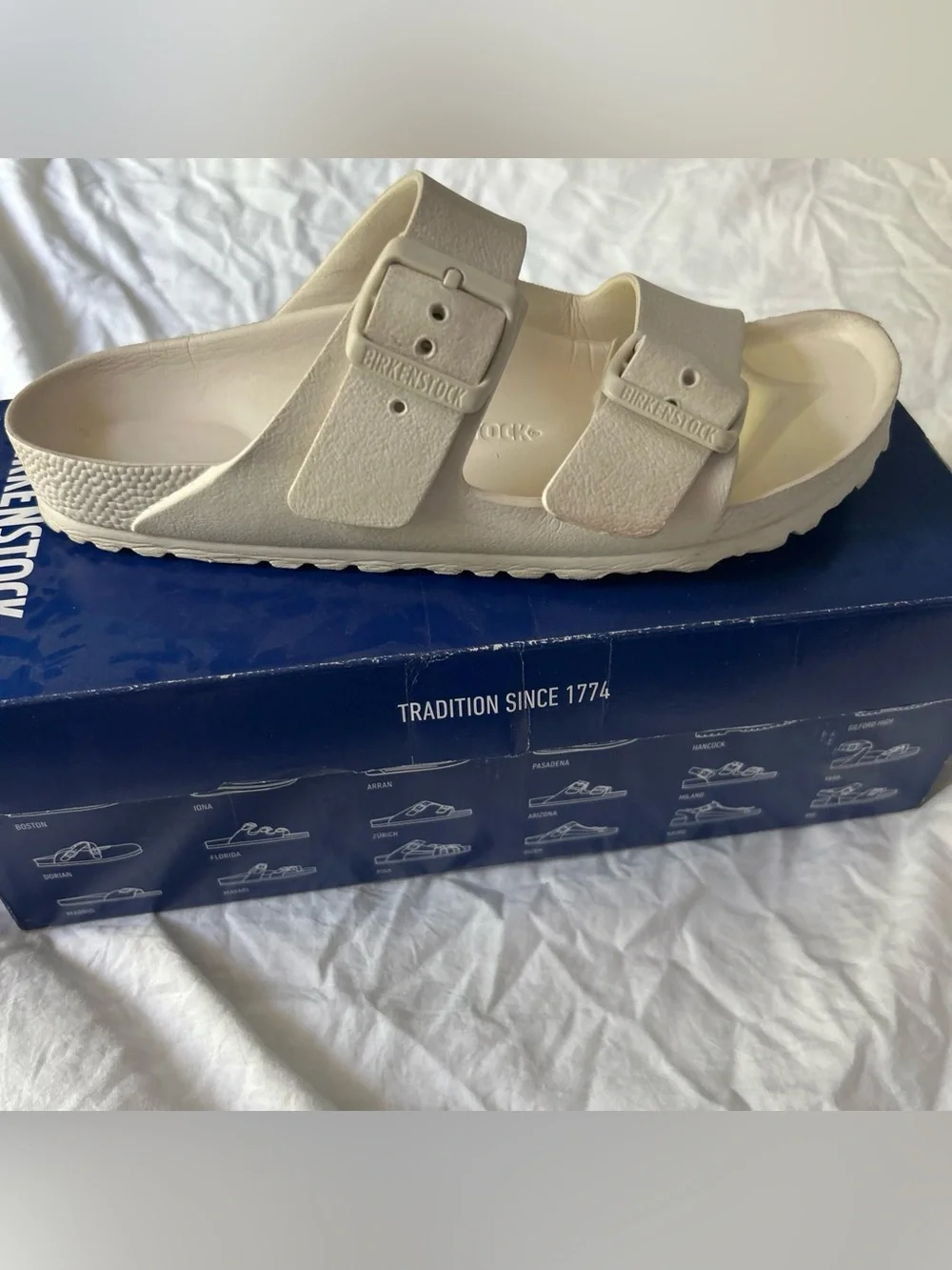 women’s white Birkenstocks